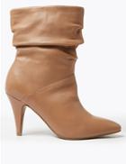 Marks & Spencer Leather Ruched Pointed Ankle Boots Dark Tan