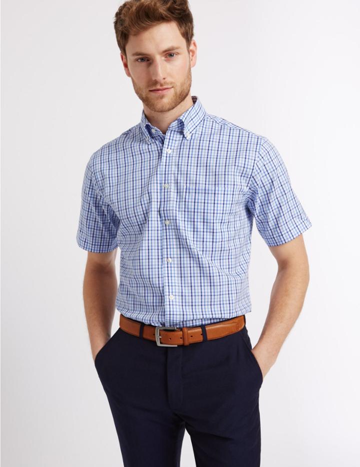 Marks & Spencer Pure Cotton Regular Fit Shirt With Pocket Blue Mix