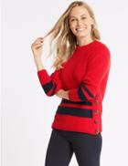 Marks & Spencer Cotton Blend Striped Long Sleeve Jumper Red Mix