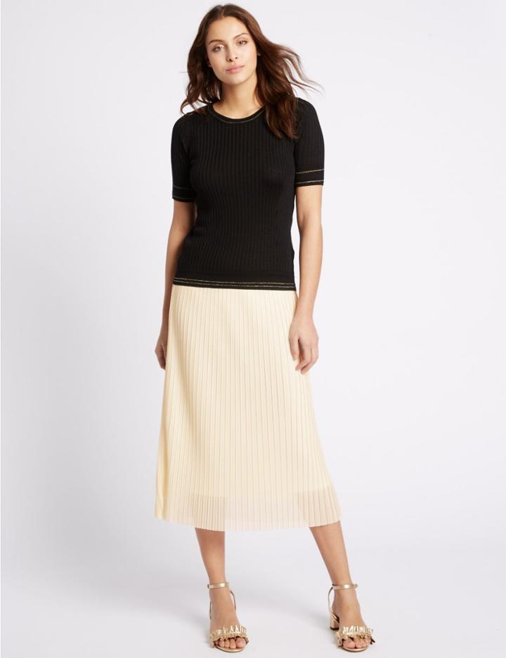 Marks & Spencer Pleated A-line Midi Skirt Antique Cream