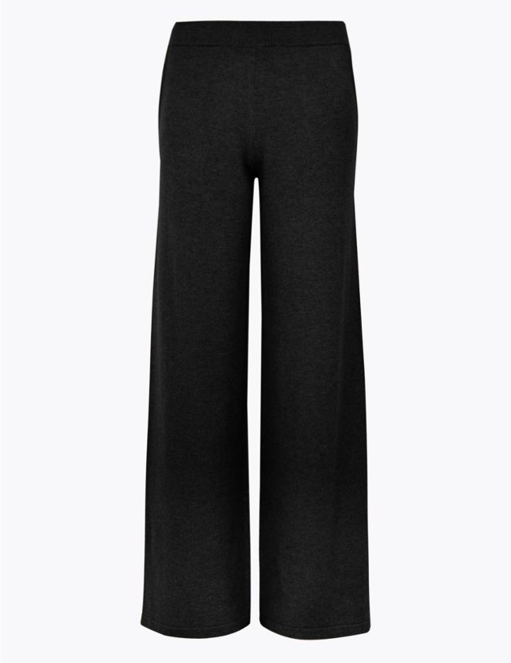 Marks & Spencer Pure Cashmere Ribbed Wide Leg Trousers Black C