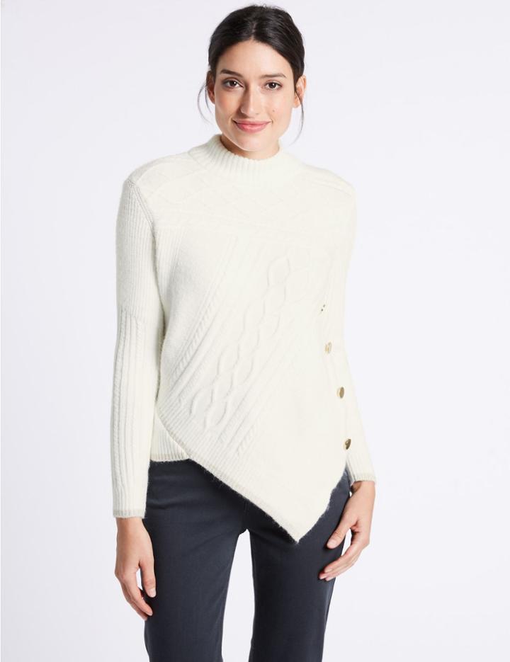 Marks & Spencer Textured Asymmetric Turtle Neck Jumper Cream C