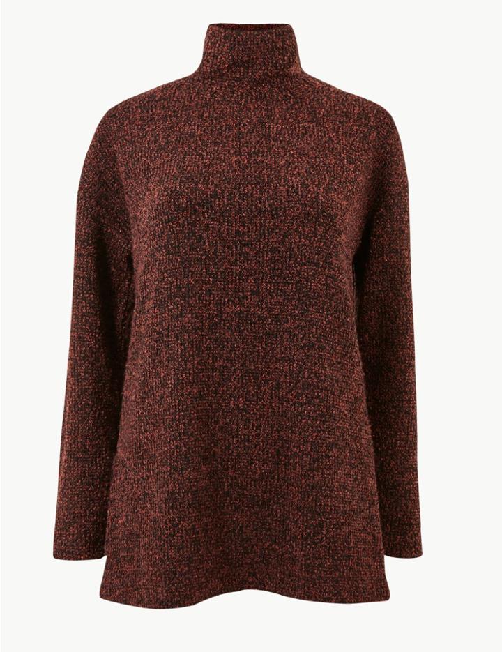 Marks & Spencer Textured High Neck Jumper Brandy