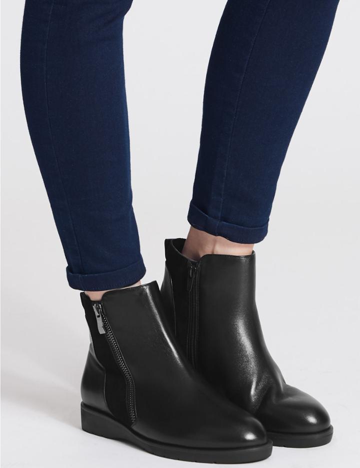 Marks & Spencer Leather Side Zip Ankle Boots Black