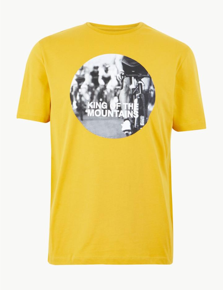 Marks & Spencer Pure Cotton Printed Crew Neck T-shirt Ochre