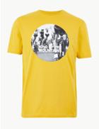 Marks & Spencer Pure Cotton Printed Crew Neck T-shirt Ochre