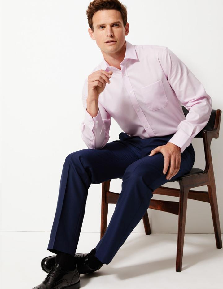 Marks & Spencer Regular Cotton Twill Non-iron Shirt Pink