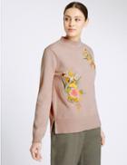 Marks & Spencer Embroidered Turtle Neck Jumper Dusted Pink