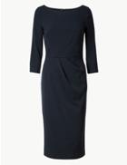 Marks & Spencer Pleated 3/4 Sleeve Bodycon Dress Navy