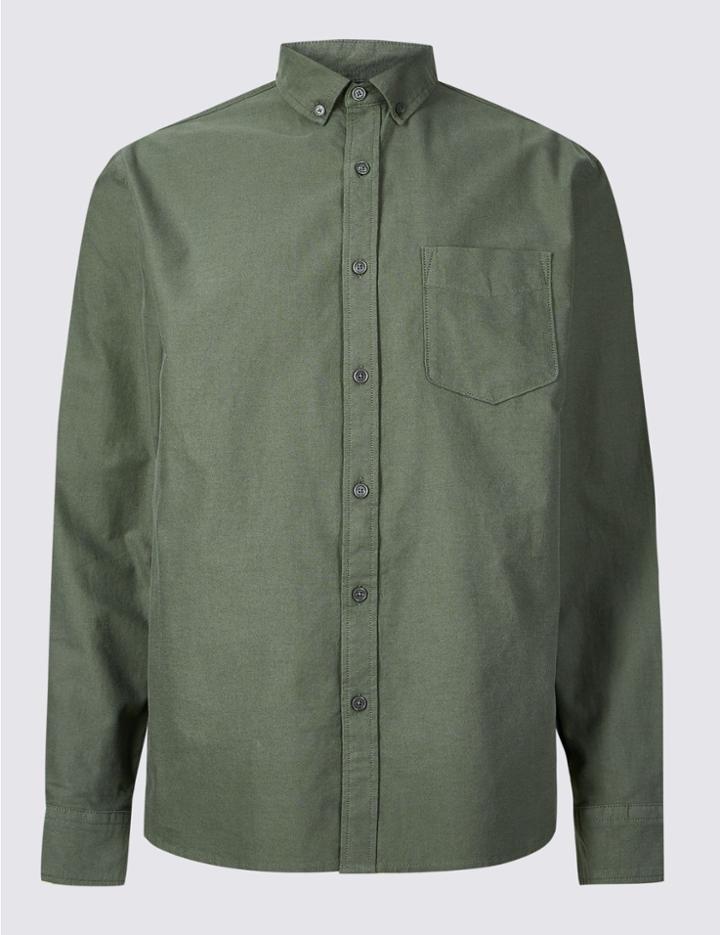 Marks & Spencer Pure Cotton Oxford Shirt With Pocket Khaki