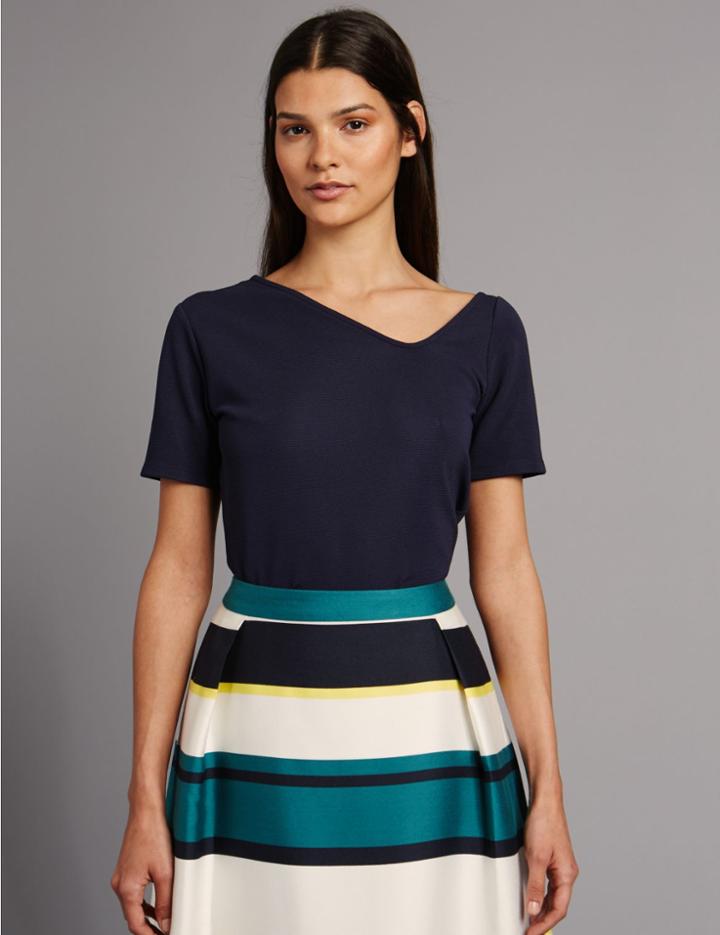 Marks & Spencer Asymmetric V-neck Short Sleeve T-shirt Navy