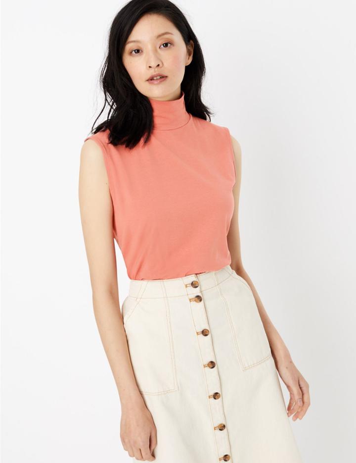 Marks & Spencer Sleeveless High Neck Fitted Vest Top Cinnamon Blush