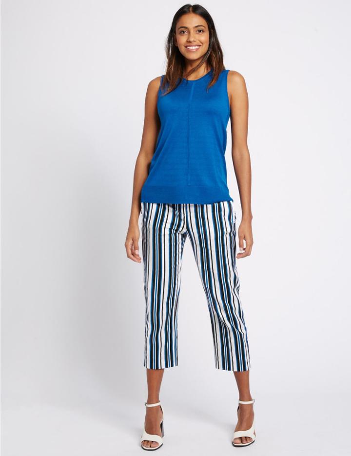 Marks & Spencer Cotton Rich Cropped Slim Leg Trousers White Mix