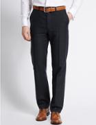 Marks & Spencer Tailored Fit Linen Rich Flat Front Trousers Navy