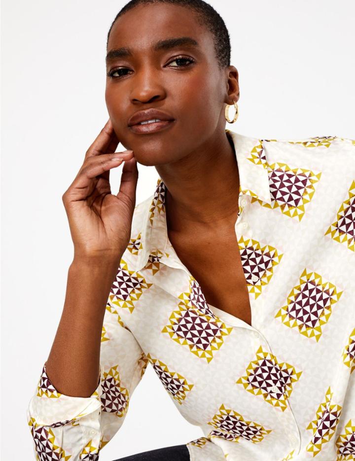 Marks & Spencer Satin Geometric Print Shirt Yellow Mix