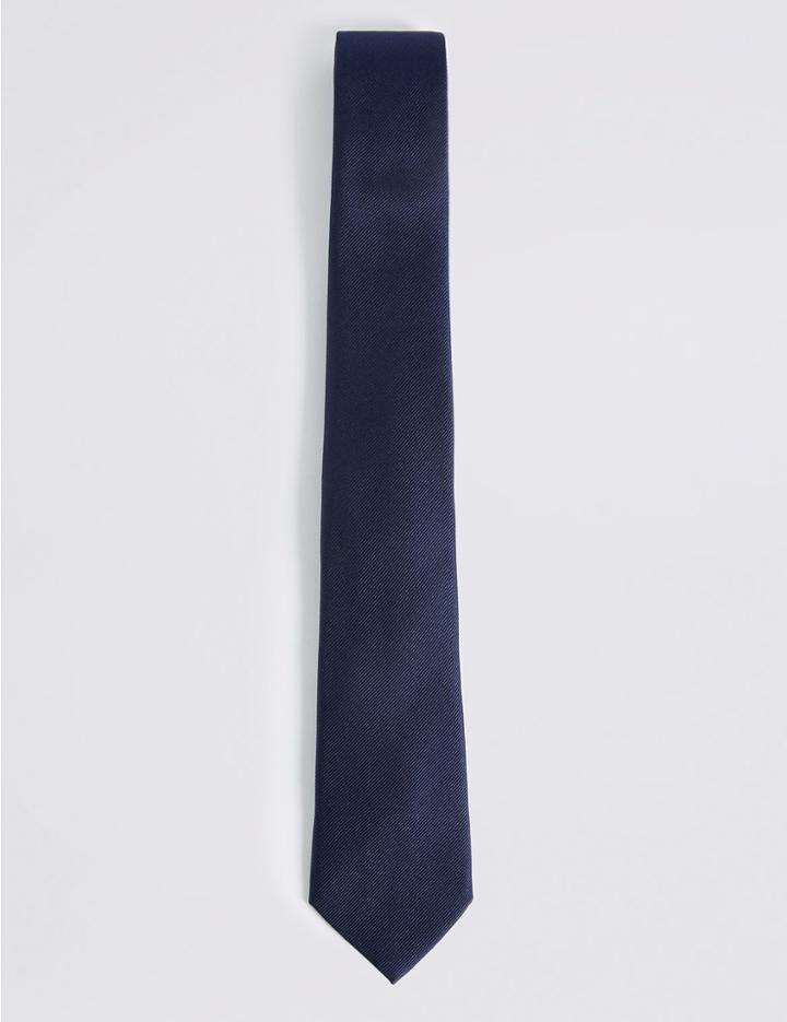 Marks & Spencer Pure Silk Satin Twill Tie Navy