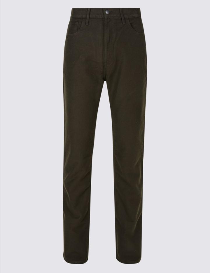 Marks & Spencer Tailored Fit Cotton Trousers With Stretch Mole
