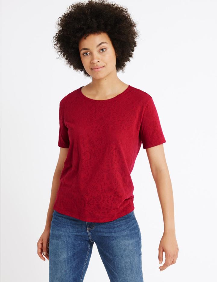 Marks & Spencer Cotton Blend Burnout Print T-shirt Soft White