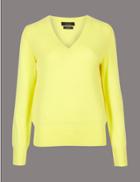 Marks & Spencer Pure Cashmere Ribbed Hem V-neck Jumper Mimosa