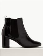 Marks & Spencer Leather Block Heel Chelsea Ankle Boots Black Patent