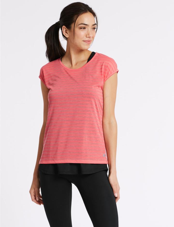 Marks & Spencer Stripe Double Layer Short Sleeve Sport Top Flamingo
