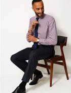 Marks & Spencer Cotton Blend Non-iron Twill Regular Fit Shirt Burgundy Mix