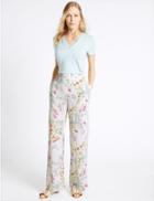 Marks & Spencer Floral Print Wide Leg Trousers Cream Mix