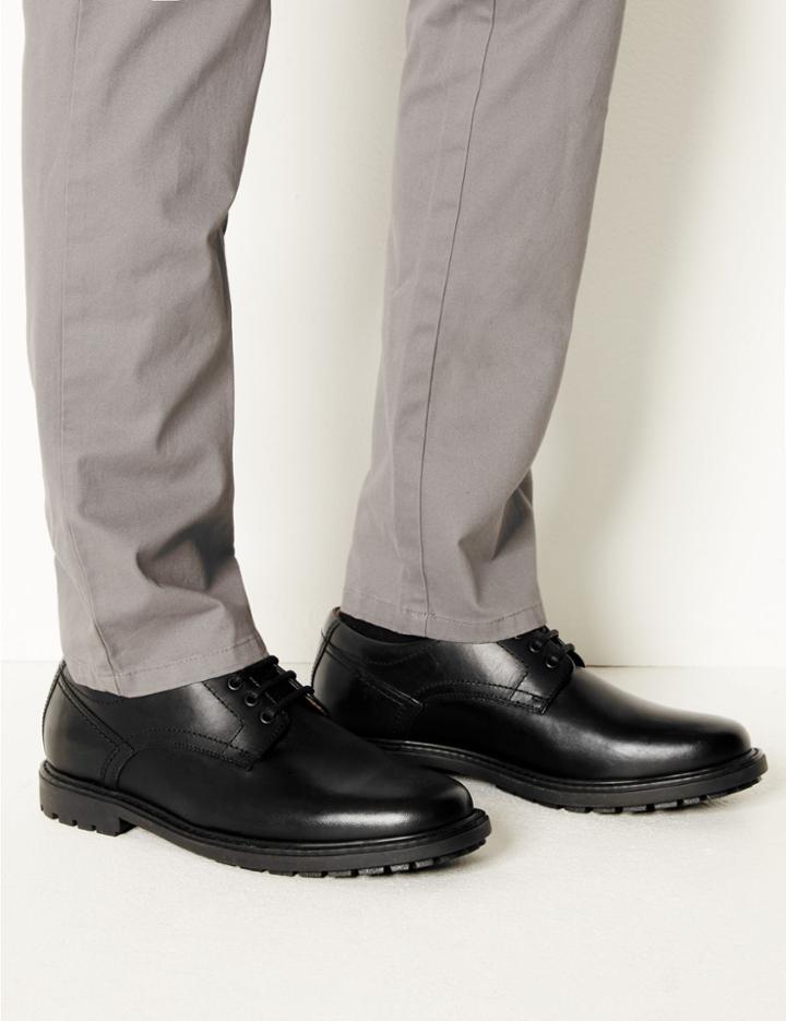 Marks & Spencer Wide Fit Leather Lace-up Derby Shoes Black