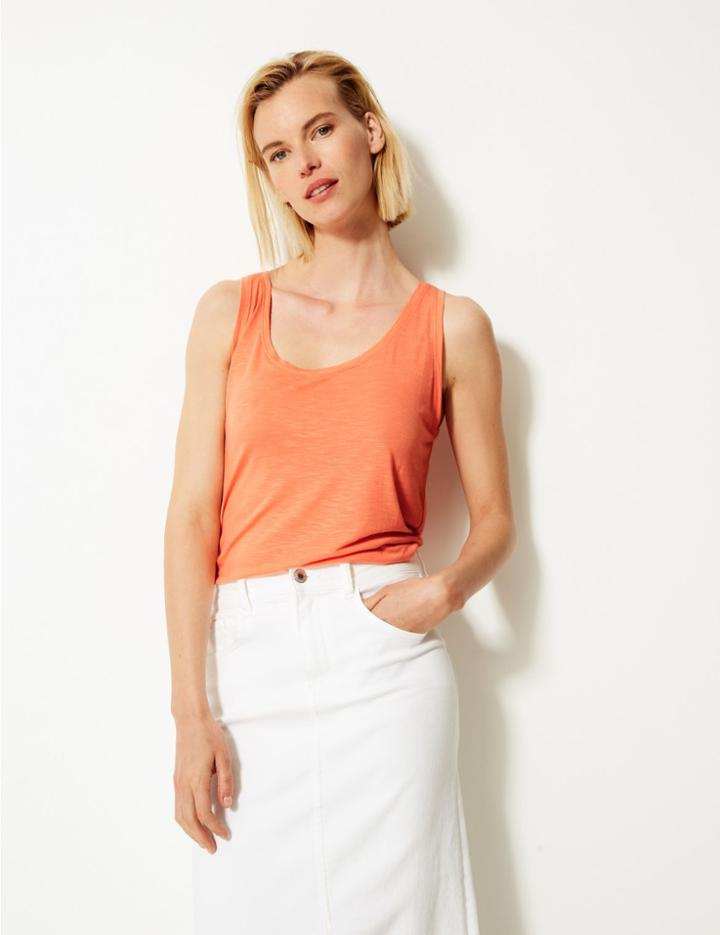 Marks & Spencer Relaxed Fit Slub Vest Top Light Coral