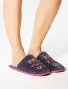 Marks & Spencer Fabulous Embroidered Mule Slippers Navy Mix