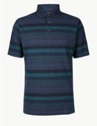 Marks & Spencer Pure Cotton Striped Polo Shirt Teal Mix
