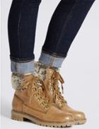 Marks & Spencer Faux Fur Hiker Ankle Boots Tan