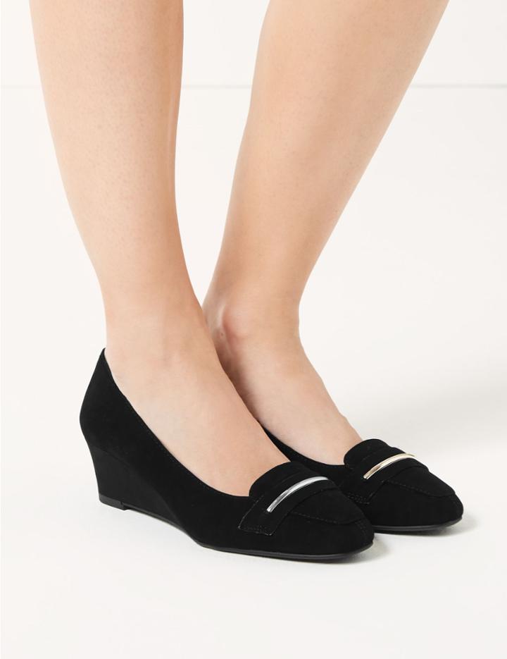 Marks & Spencer Wide Fit Suede Wedge Heel Court Shoes