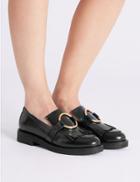 Marks & Spencer Leather Block Heel Ring Detail Loafers Oxblood