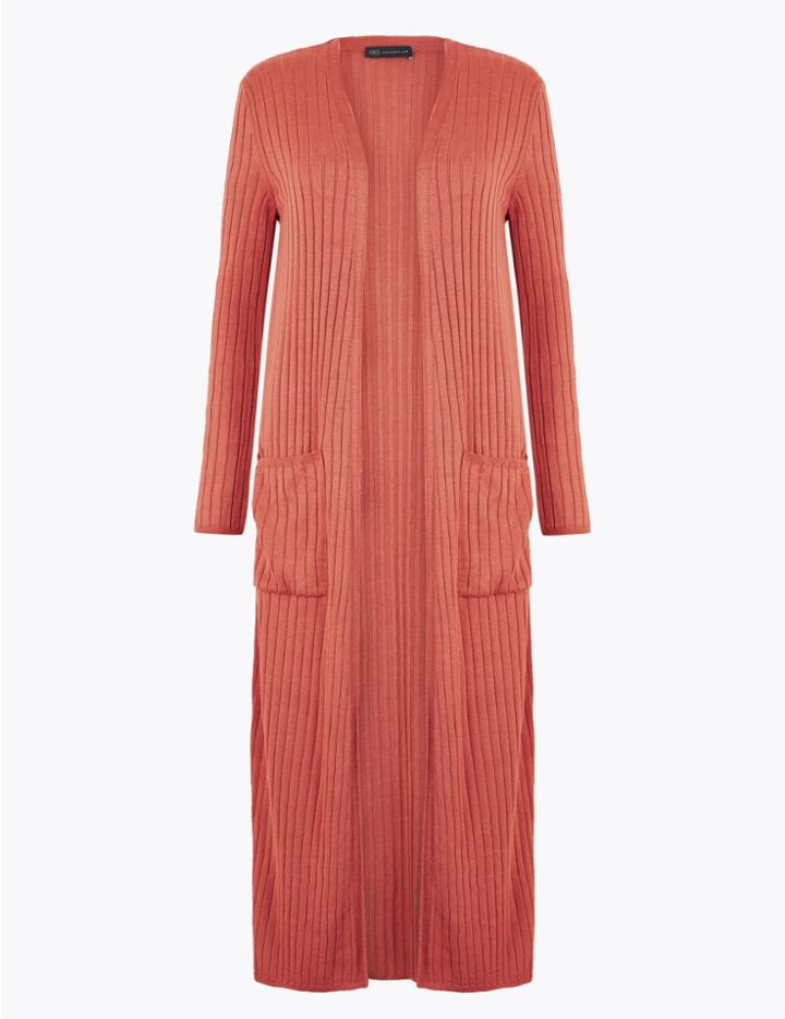 Marks & Spencer Ribbed Midi Cardigan Cinnamon Blush