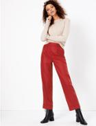 Marks & Spencer Herringbone Straight Ankle Grazer Trousers Berry Red