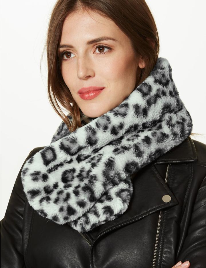 Marks & Spencer Faux Fur Animal Print Scarf Black