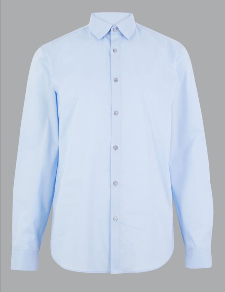 Marks & Spencer Cotton Regular Fit Shirt Blue