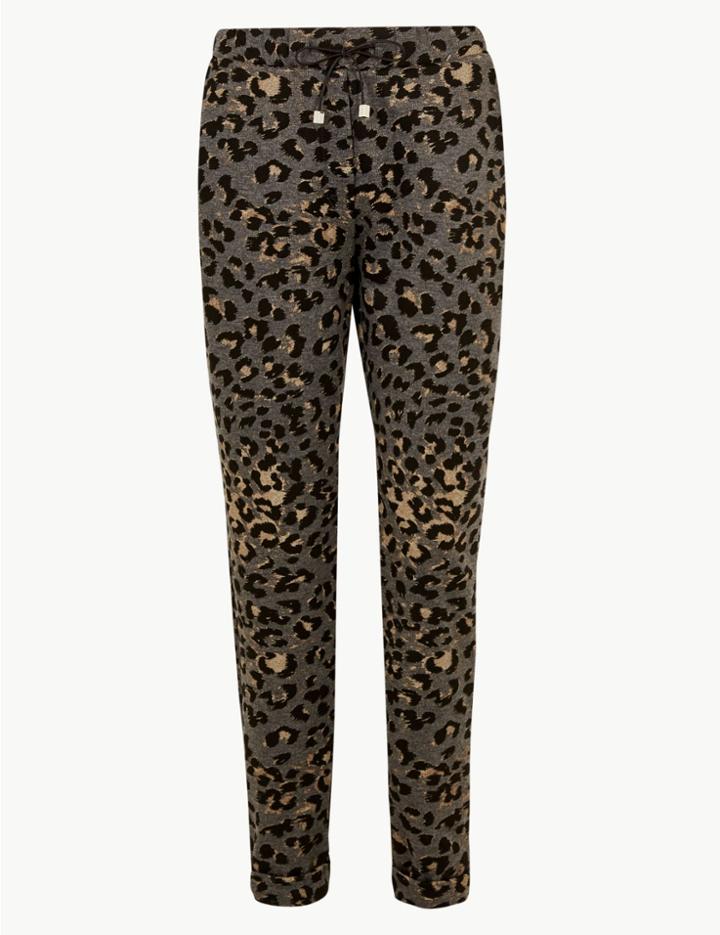 Marks & Spencer Animal Print Jersey Slim Leg Trousers Charcoal Mix