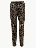 Marks & Spencer Animal Print Jersey Slim Leg Trousers Charcoal Mix
