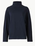 Marks & Spencer Pure Cotton Long Sleeve Sweatshirt Navy