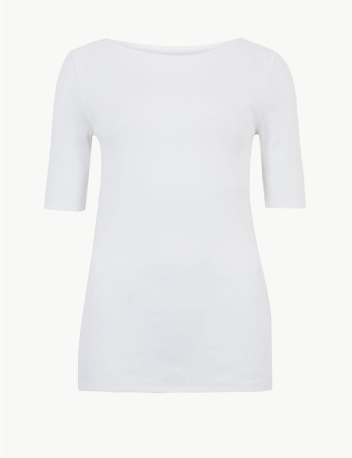 Marks & Spencer Pure Cotton Boat Neck Short Sleeve T-shirt White
