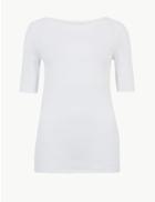 Marks & Spencer Pure Cotton Boat Neck Short Sleeve T-shirt White