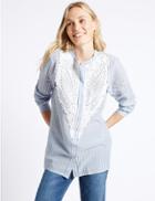 Marks & Spencer Pure Cotton Striped Lace Overlay Shirt Blue Mix