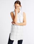 Marks & Spencer Linen Rich Striped Longline Shirt White Mix