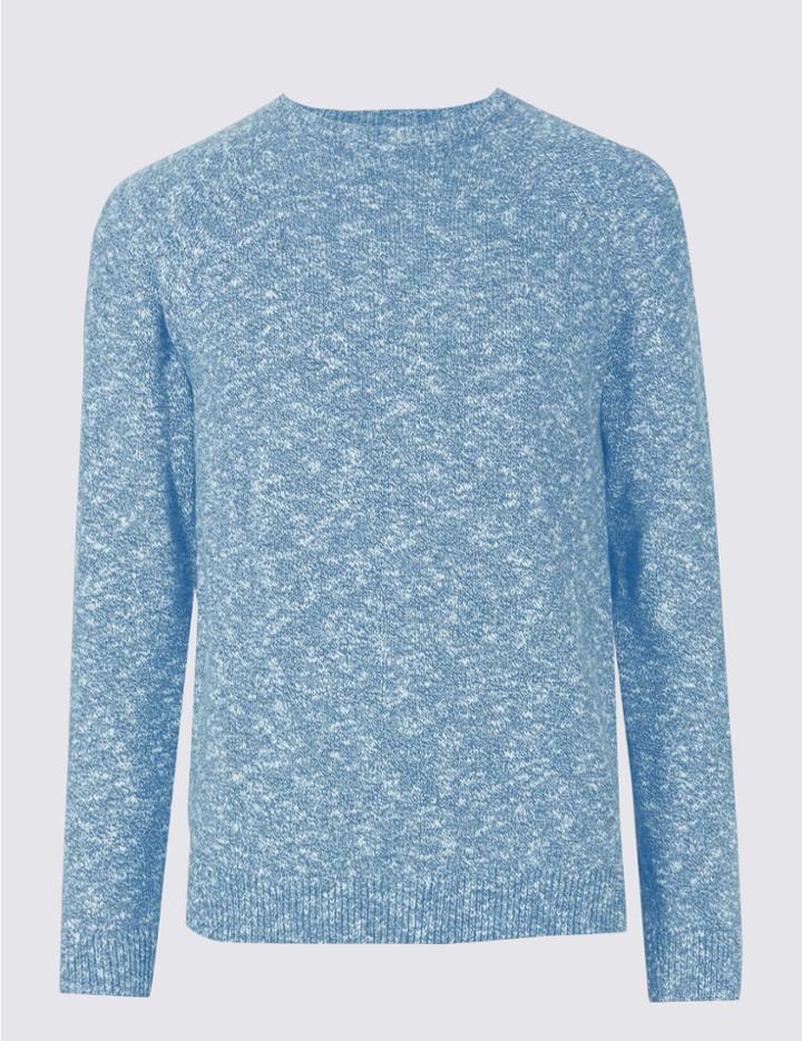 Marks & Spencer Pure Cotton Textured Crew Neck Jumper Light Blue