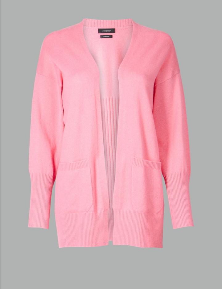 Marks & Spencer Pure Cashmere Ribbed Cardigan Medium Pink