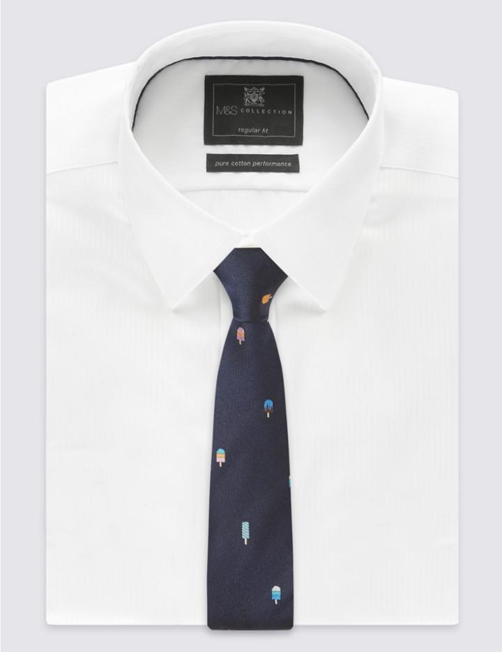 Marks & Spencer Pure Silk Printed Tie Navy Mix