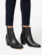 Marks & Spencer Leather Crocodile Print Block Heel Boots Black