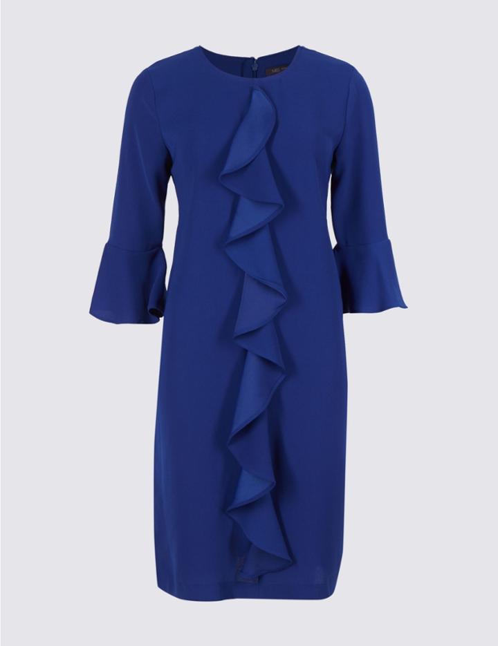 Marks & Spencer Ruffle Front 3/4 Sleeve Tunic Dress Blue